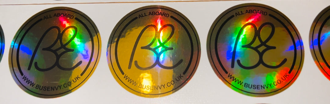 Bus Envy BE logo Club sticker. 5cm round